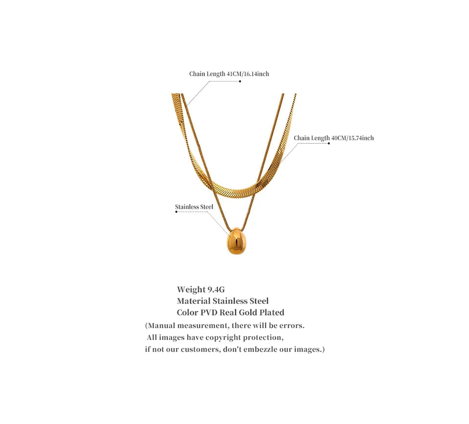 Double Snake Chain  Water Drop Pendant Necklace