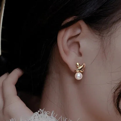 Cross Pearl Earrings