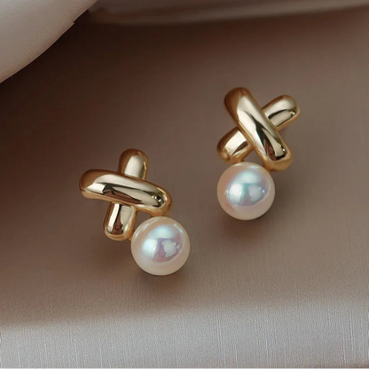 Cross Pearl Earrings