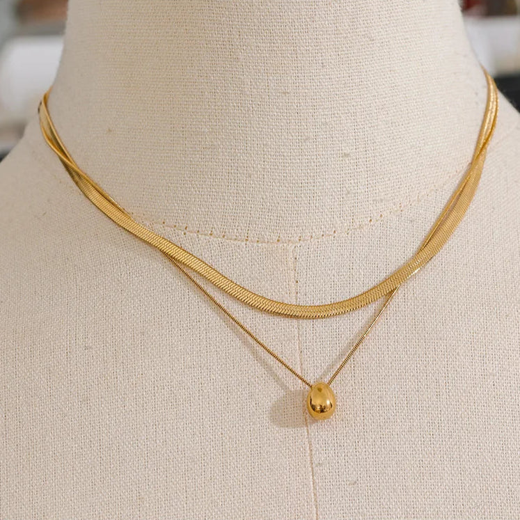 Double Snake Chain  Water Drop Pendant Necklace