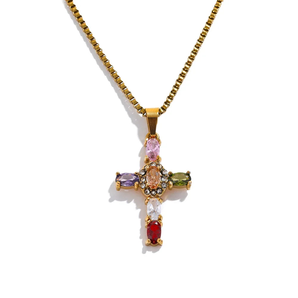 Colorful Cross Pendant Luxury Necklace
