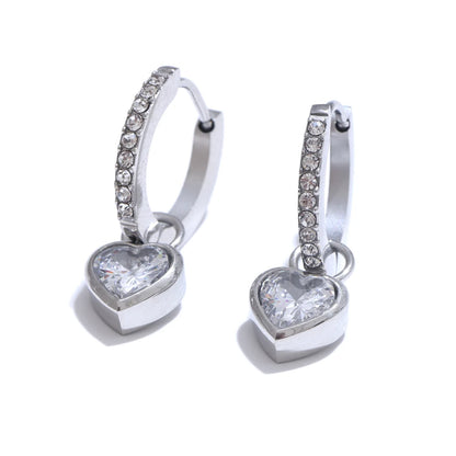 Heart Love Drop Hoop Earrings