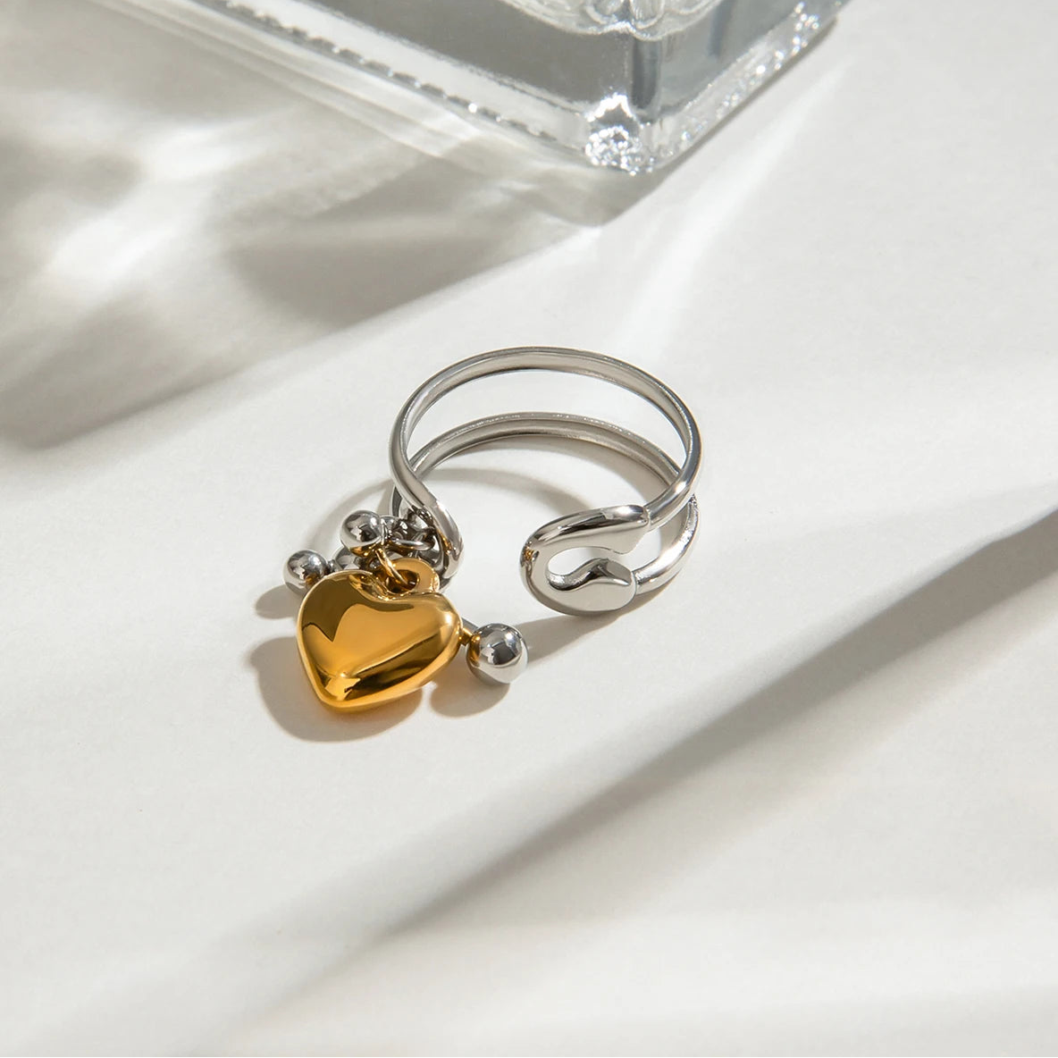 Heart Pendant Double Layer Opening Ring
