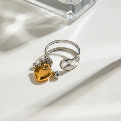 Heart Pendant Double Layer Opening Ring