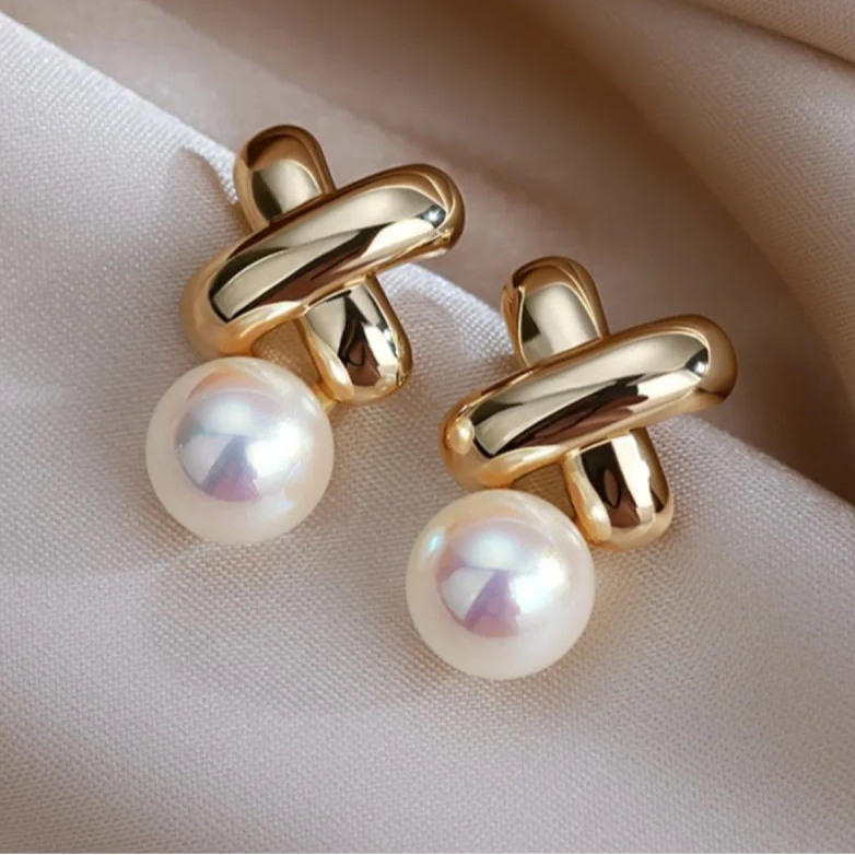 Cross Pearl Earrings