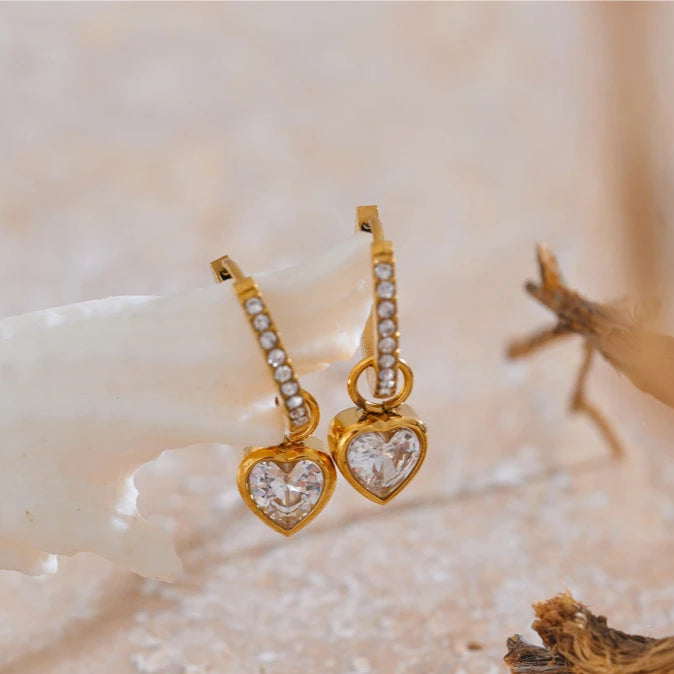 Heart Love Drop Hoop Earrings