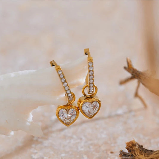 Heart Love Drop Hoop Earrings