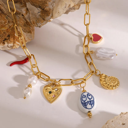 Conch Heart Porcelain bead Chili Pendent Necklace