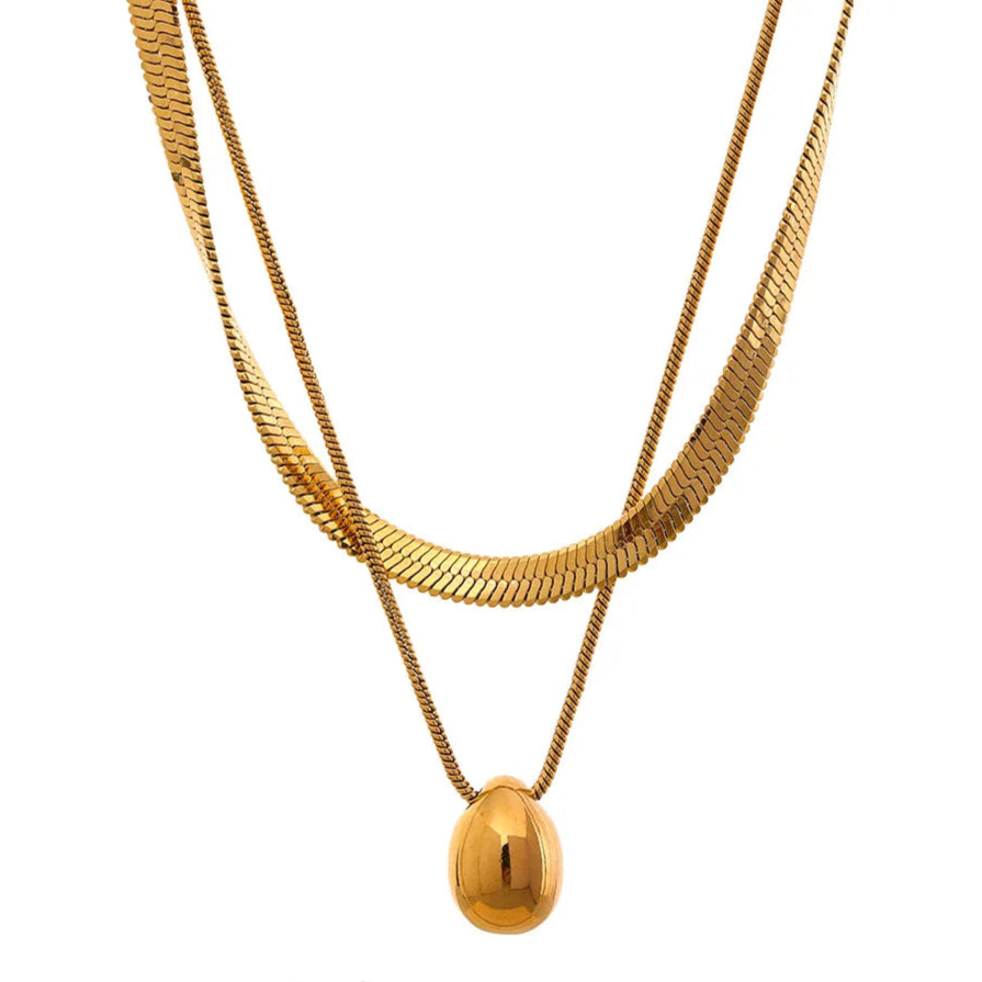 Double Snake Chain  Water Drop Pendant Necklace
