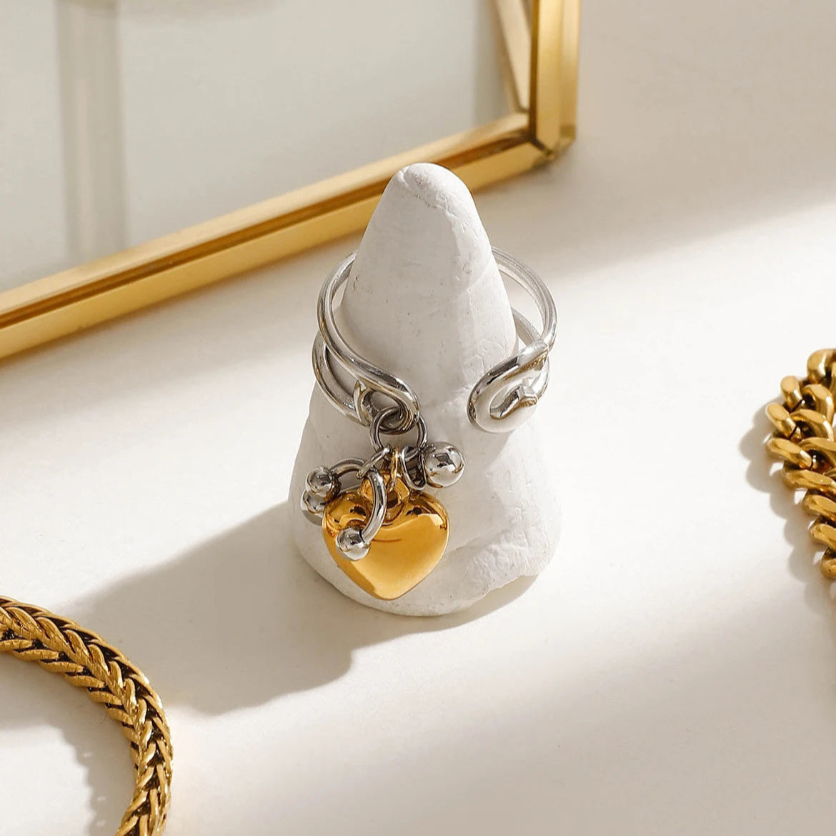Heart Pendant Double Layer Opening Ring