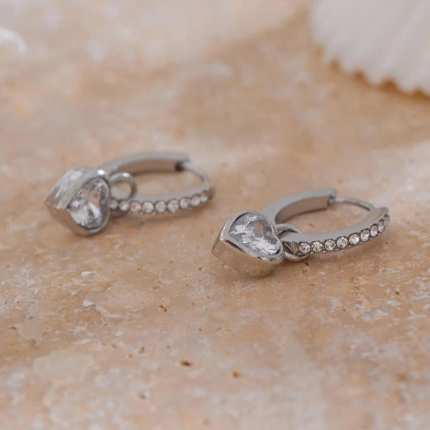 Heart Love Drop Hoop Earrings