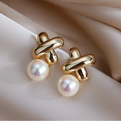 Cross Pearl Earrings