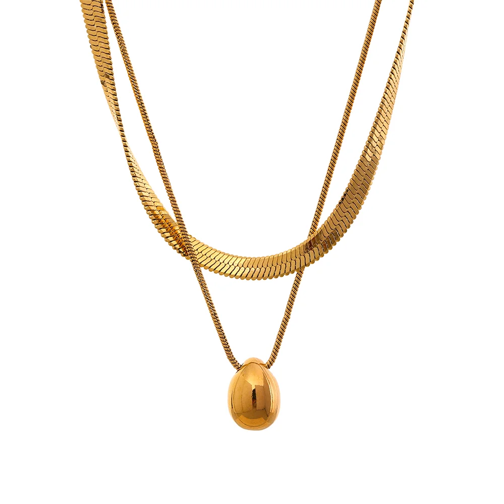 Double Snake Chain  Water Drop Pendant Necklace