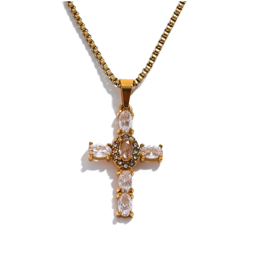 Colorful Cross Pendant Luxury Necklace