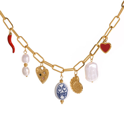 Conch Heart Porcelain bead Chili Pendent Necklace