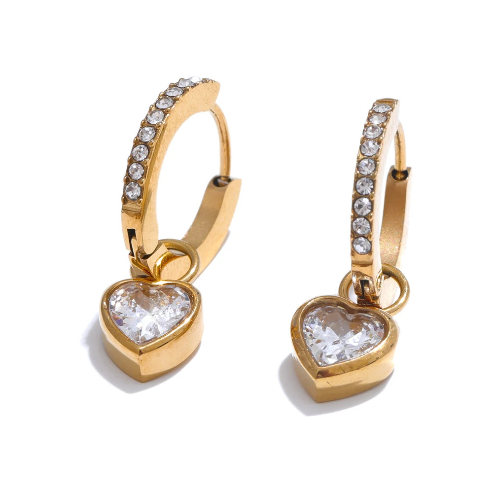Heart Love Drop Hoop Earrings