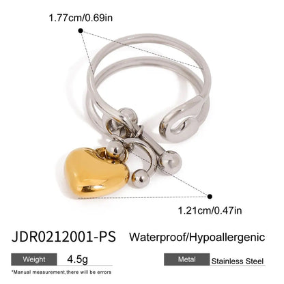 Heart Pendant Double Layer Opening Ring