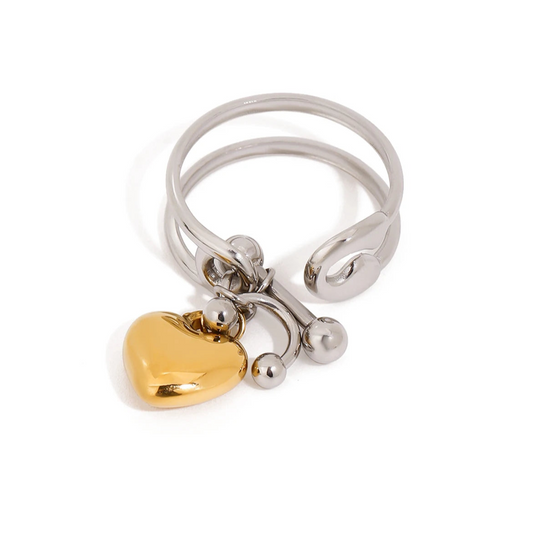 Heart Pendant Double Layer Opening Ring