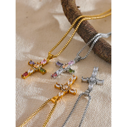 Colorful Cross Pendant Luxury Necklace