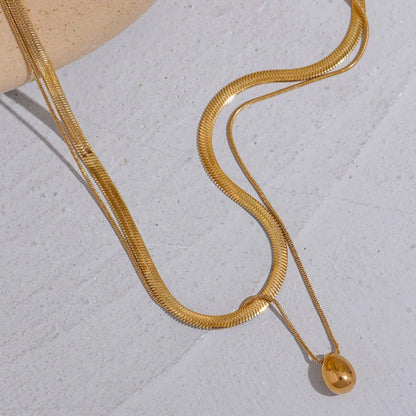 Double Snake Chain  Water Drop Pendant Necklace