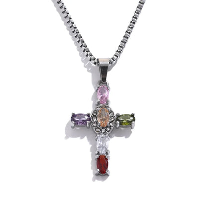 Colorful Cross Pendant Luxury Necklace