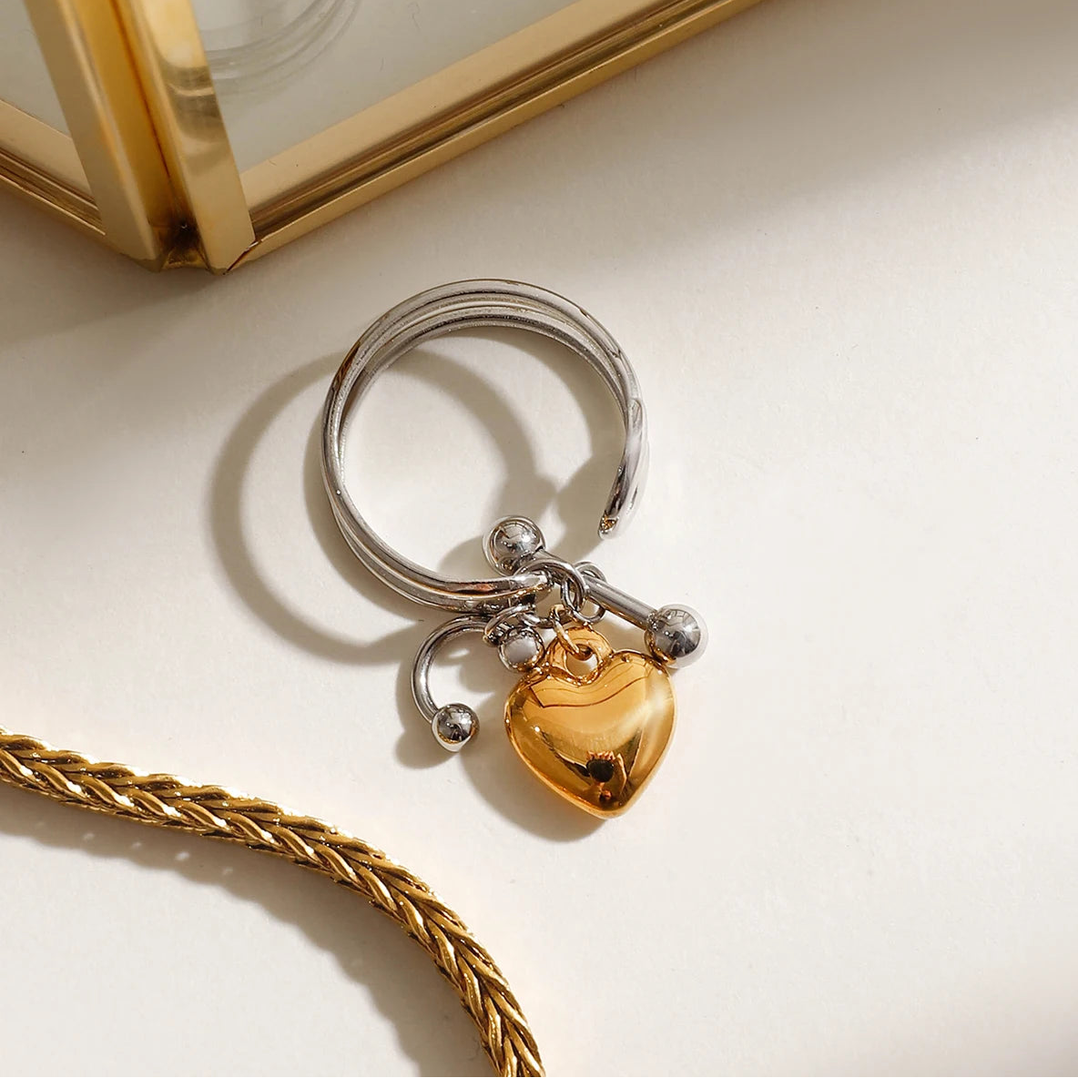 Heart Pendant Double Layer Opening Ring