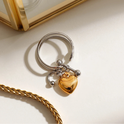 Heart Pendant Double Layer Opening Ring