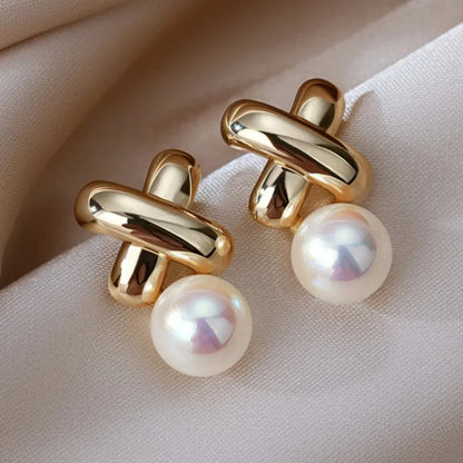 Cross Pearl Earrings