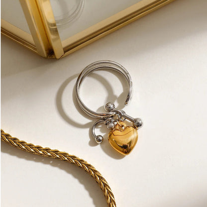 Heart Pendant Double Layer Opening Ring