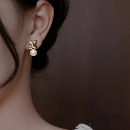 Cross Pearl Earrings