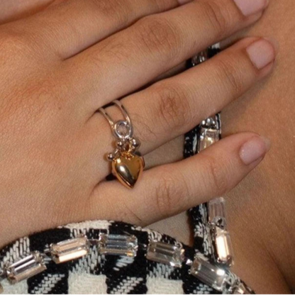 Heart Pendant Double Layer Opening Ring