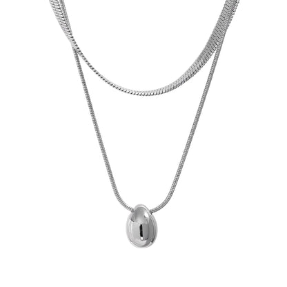 Double Snake Chain  Water Drop Pendant Necklace